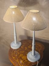 paire de lampes de chevet bois laqué gris bleuté  48x25 aux 