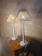 paire de lampes de chevet bois laqué gris bleuté  48x25 aux 