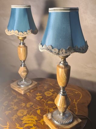 Paire de lampes de chevet  marbre classic 1970,abat jour neu
