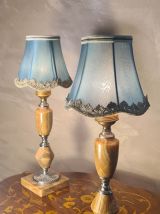 Paire de lampes de chevet  marbre classic 1970,abat jour neu