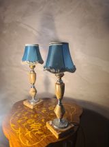 Paire de lampes de chevet  marbre classic 1970,abat jour neu