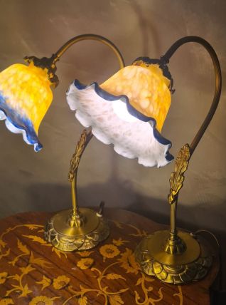 paire de lampes de chevet laiton 40x32 abat jour pate de ver