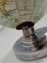 Globe terrestre ancien français – Socle Art Déco chromé – Ci