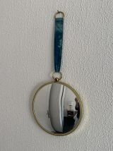Miroir vintage 1960 oeil de sorcière velours turquoise solei