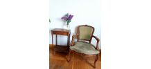 Fauteuil cabriolet vert Louis XV 