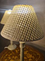 Paire de lampes bois  classic  abat jour osier 44x20 elec ok