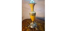  lampe 1960 opaline miel  dorure, abat jour satin plissé 50x