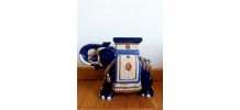 Tabouret ou porte plante éléphant en céramique bleu 