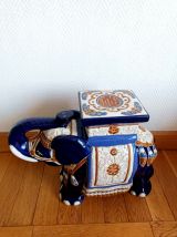 Tabouret ou porte plante éléphant en céramique bleu 