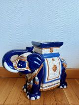 Tabouret ou porte plante éléphant en céramique bleu 