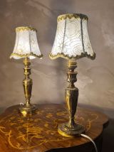 paire de lampes chevet laiton empire 34x14 elec ok abat jour