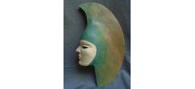 Masque Demi-lune en terre cuite patinée ,pièce unique signée