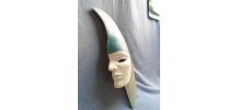 Masque Demi-lune en terre cuite patinée ,pièce unique signée