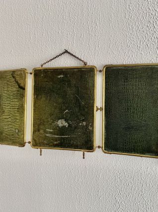 Miroir vintage 1920 triptyque barbier doré simili crocodile 