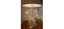 lampe chrome or laiton verre, fleur et papillon 1975 a 80s a
