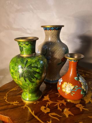 lot de vase asiatique ancien cloisonné motif fleural 20x10