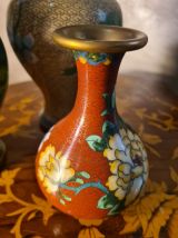 lot de vase asiatique ancien cloisonné motif fleural 20x10