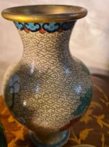 lot de vase asiatique ancien cloisonné motif fleural 20x10