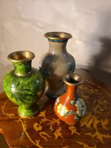 lot de vase asiatique ancien cloisonné motif fleural 20x10