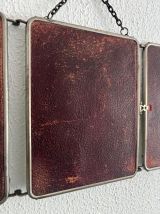 Miroir vintage 1930 triptyque de barbier simili cuir lie de 