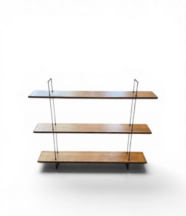 Etagere vintage murale bois et métal noir 