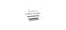 Etagère vintage asymétrique en bois foncé et métal noir