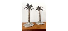 Bougeoirs palmiers vintage en métal argenté 