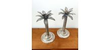 Bougeoirs palmiers vintage en métal argenté 
