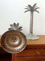 Bougeoirs palmiers vintage en métal argenté 