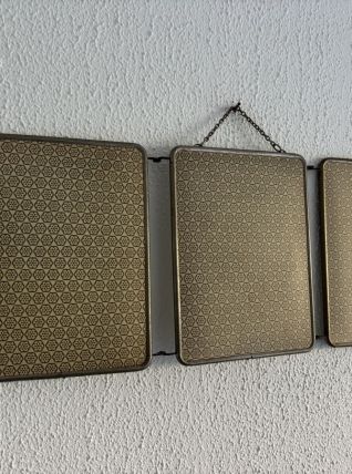 Miroir vintage 1960 triptyque barbier coiffeur japonisant - 