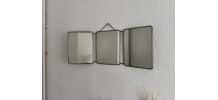 Miroir vintage 1960 triptyque barbier argenté Arpin - 28 x 7