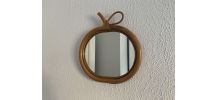 Miroir vintage 1960 pomme rotin osier bambou - 32 x 35 cm