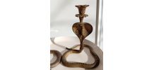 Paire flambeaux zoomorphe Cobra Naja en bronze 