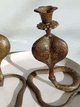 Paire flambeaux zoomorphe Cobra Naja en bronze 