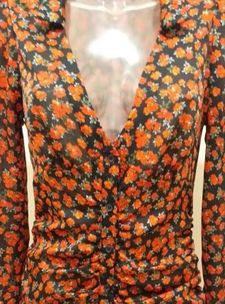 Robe d'été neuve noir motif fleuri rouge 