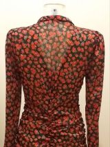 Robe d'été neuve noir motif fleuri rouge 