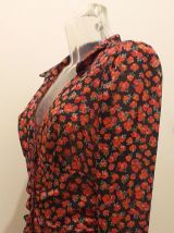 Robe d'été neuve noir motif fleuri rouge 