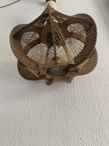 Suspension vintage 1960 scandinave lustre fil et bois - 30 x