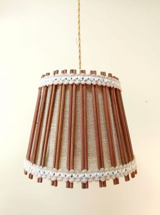 Suspension scandinave rotin et toile de jute 1970 