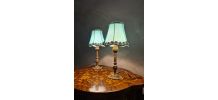 paire de lampes chevet laiton et abat jour en satin 29x14 el