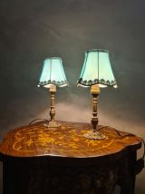 paire de lampes chevet laiton et abat jour en satin 29x14 el