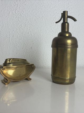 Porte-cigarettes vintage 1930 doré siphon soda briquet doré 