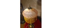 Lampe bronze ancienne abat jour pate de verre rose marbré 51