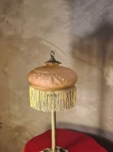 Lampe bronze ancienne abat jour pate de verre rose marbré 51