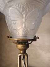 lampe fer nickelé 1900 a 20 tulipe verre papillon 32x16