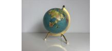 Globe terrestre vintage 1967 mappemonde dorée tripode Taride