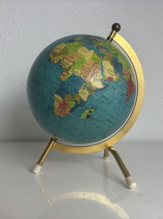 Globe terrestre vintage 1967 mappemonde dorée tripode Taride