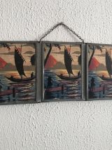 Miroir vintage 1940 triptyque barbier coiffeur bateau mer - 