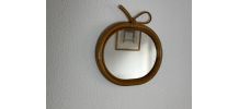 Miroir vintage 1960 pomme rotin osier bambou - 32 x 33 cm