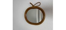 Miroir vintage 1960 pomme rotin osier bambou - 32 x 33 cm